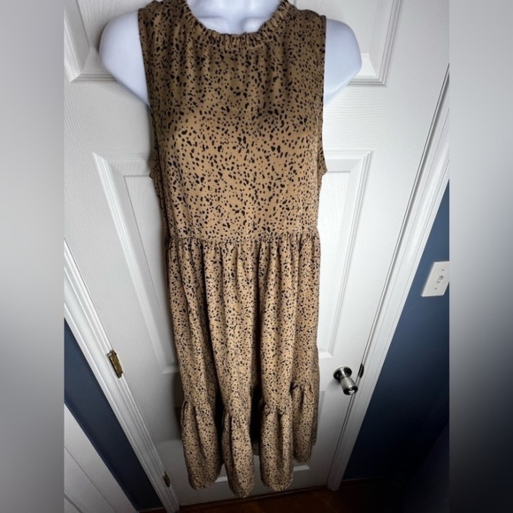 NWT Mittoshop Women’s Small Brown Animal Print Sleeveless Tiered Midi Dress S - Picture 2 of 16